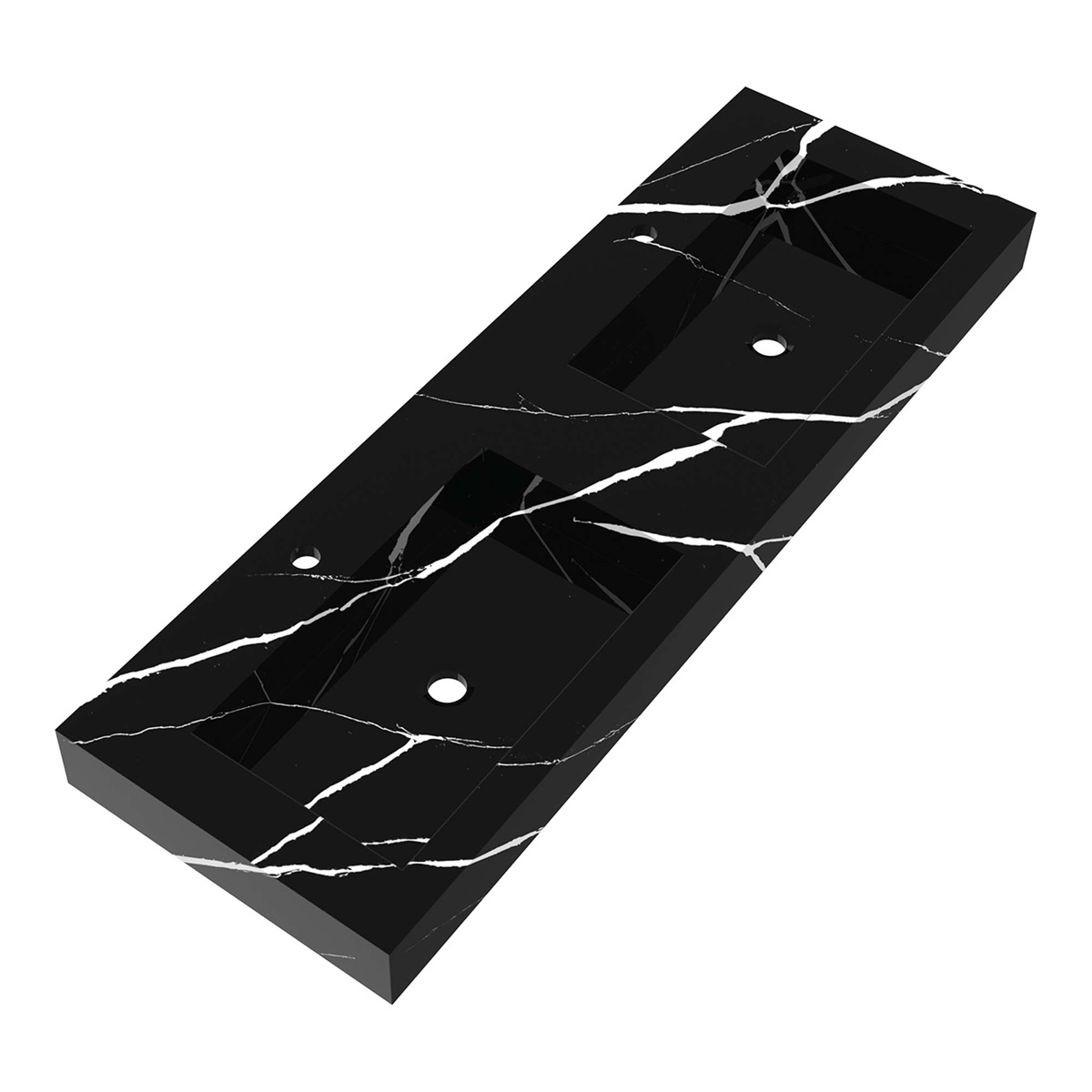 Brauer Coral dubbele wastafel marmerlook 140cm met 2 kraangaten nero marquina