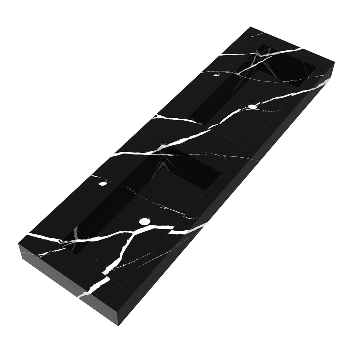 Brauer Coral dubbele wastafel marmerlook 160cm met 2 kraangaten nero marquina