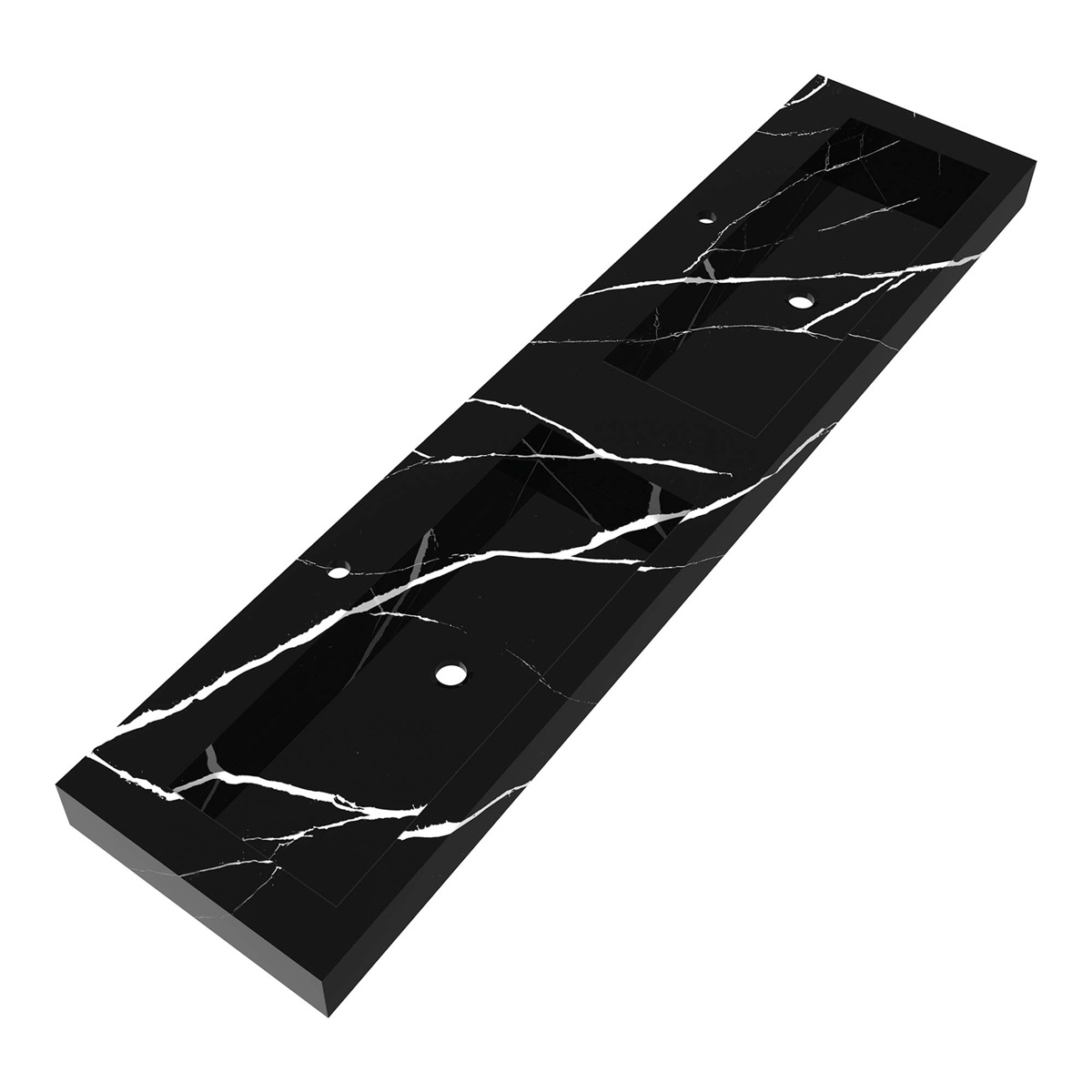 Brauer Coral dubbele wastafel marmerlook 200cm met 2 kraangaten nero marquina