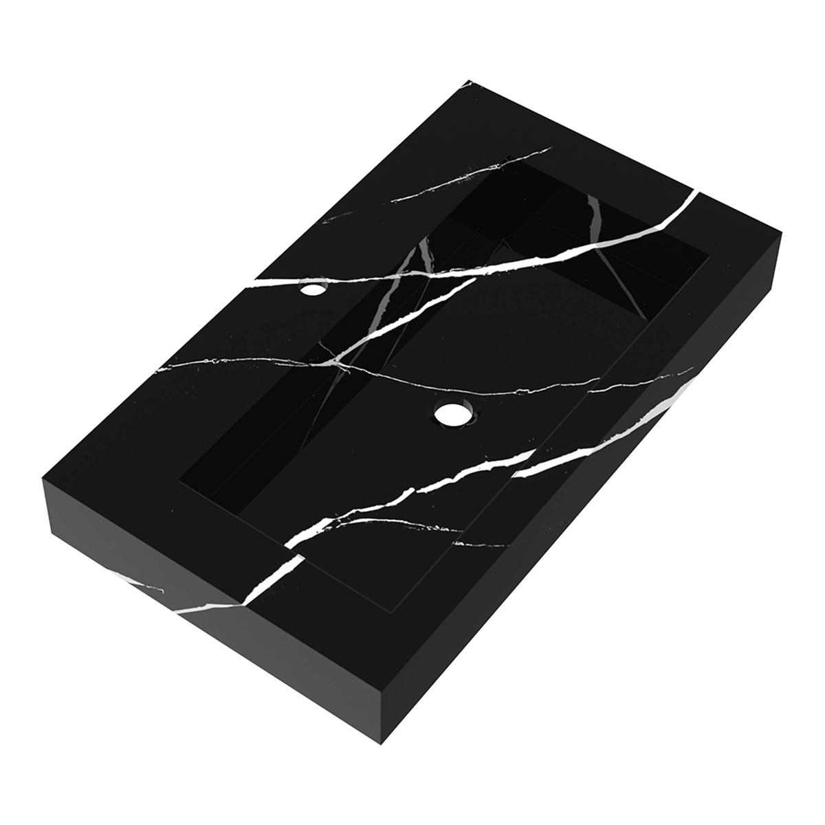 Brauer Coral wastafel marmerlook 80cm met kraangat nero marquina