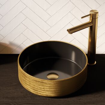 Brauer Circle waskom keramiek 36cm zwart mat met gouden buitenkant