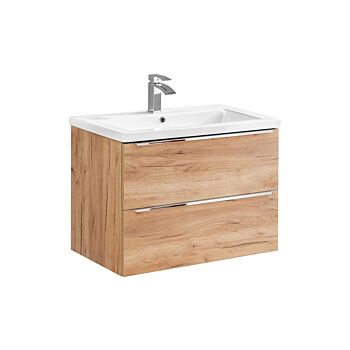 Comad Capri Oak badkamermeubel 80cm met witte wastafel en kraangat eiken