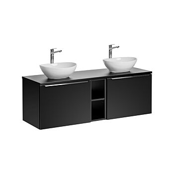 Comad Santa Fe Black badkamermeubel 140cm zwart mat met open kast en 2 glans witte waskommen