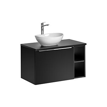 Comad Santa Fe Black badkamermeubel 80cm zwart mat met open kast en glans witte waskom