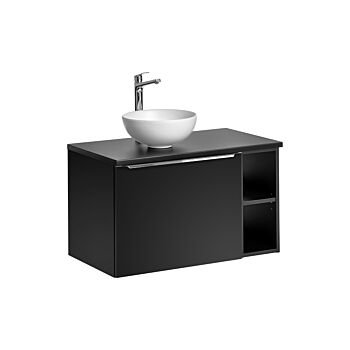 Comad Santa Fe Black badkamermeubel 80cm zwart mat met open kast en mat witte waskom 