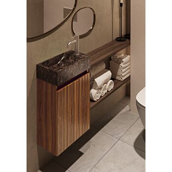 Fontana Dark Emperador toiletmeubel met ribbelfront 40cm walnoot