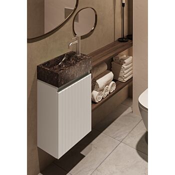 Fontana Dark Emperador toiletmeubel met ribbelfront 40cm wit mat