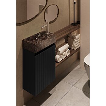 Fontana Dark Emperador toiletmeubel met ribbelfront 40cm zwart mat