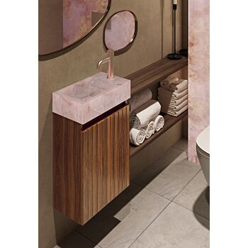 Fontana Pink Onyx toiletmeubel met ribbelfront 40cm walnoot