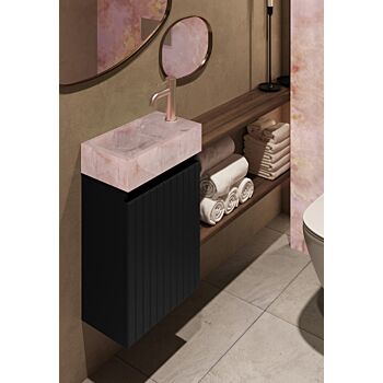 Fontana Pink Onyx toiletmeubel met ribbelfront 40cm zwart mat