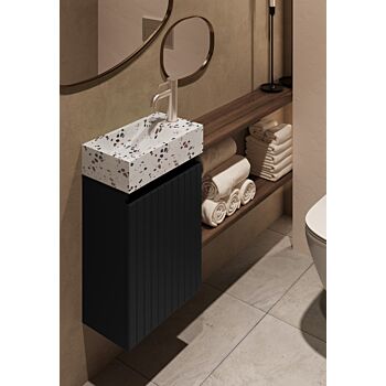 Fontana Terrazzo toiletmeubel met ribbelfront 40cm zwart mat