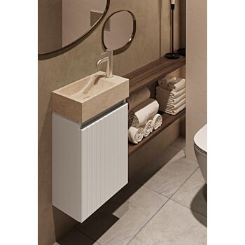 Fontana White Travertin toiletmeubel met ribbelfront 40cm wit mat