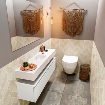 Mondiaz Andor toiletmeubel 120cm mat wit met witte wastafel midden met kraangat