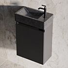 Product afbeelding van: Fontana Recto toiletmeubel mat zwart 40x22cm met natuurstenen fontein rechts