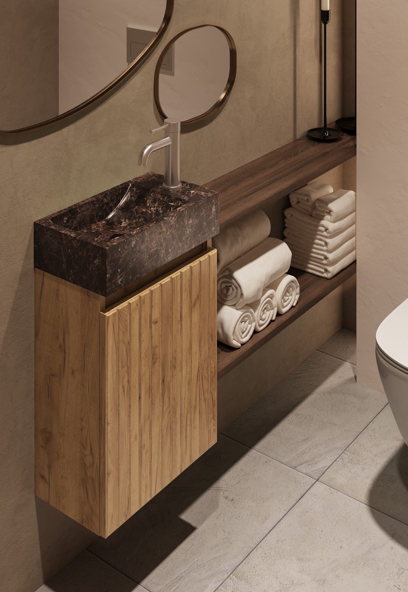 Fontana Dark Emperador toiletmeubel met ribbelfront 40cm warm eiken