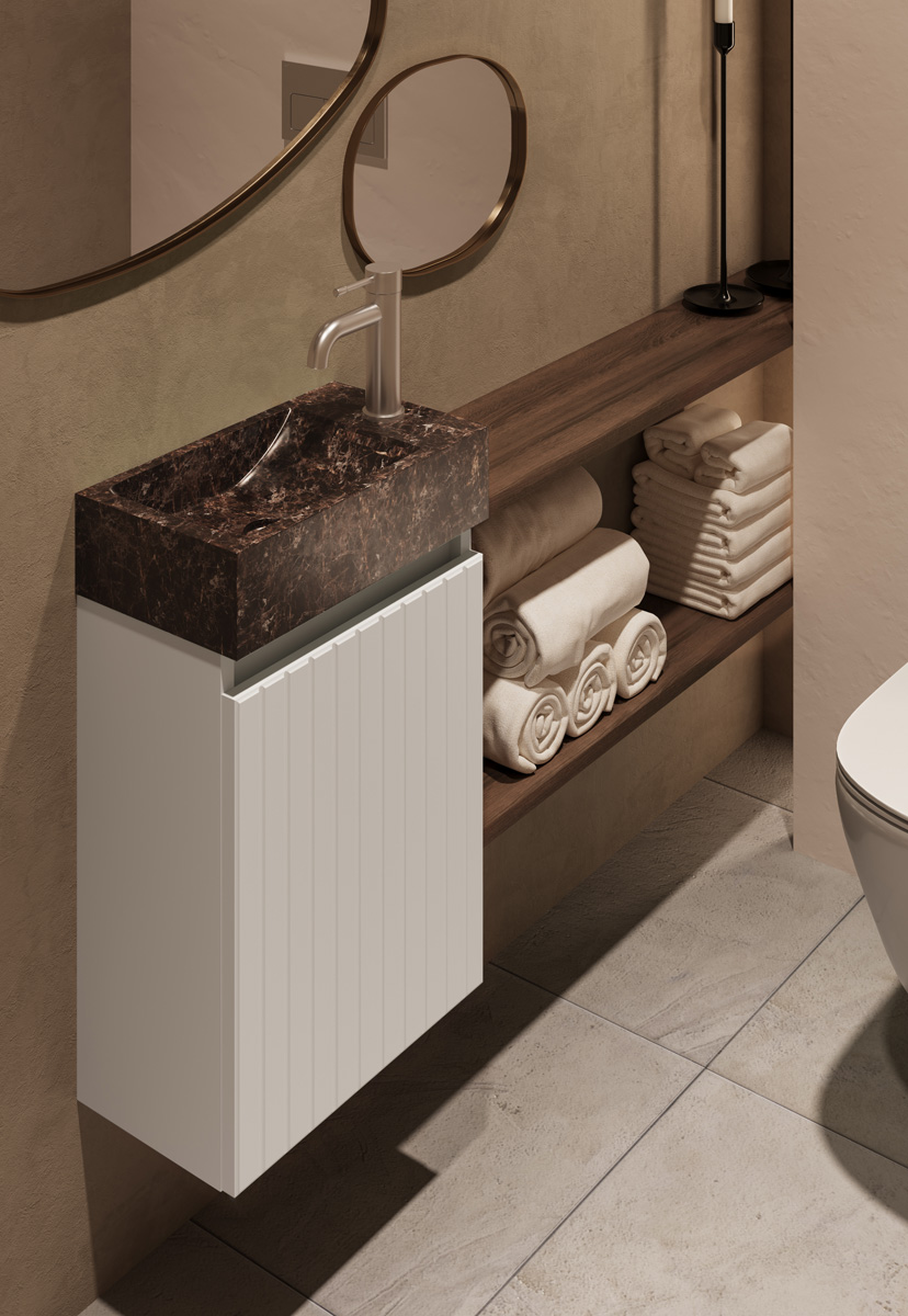 Fontana Dark Emperador toiletmeubel met ribbelfront 40cm wit mat