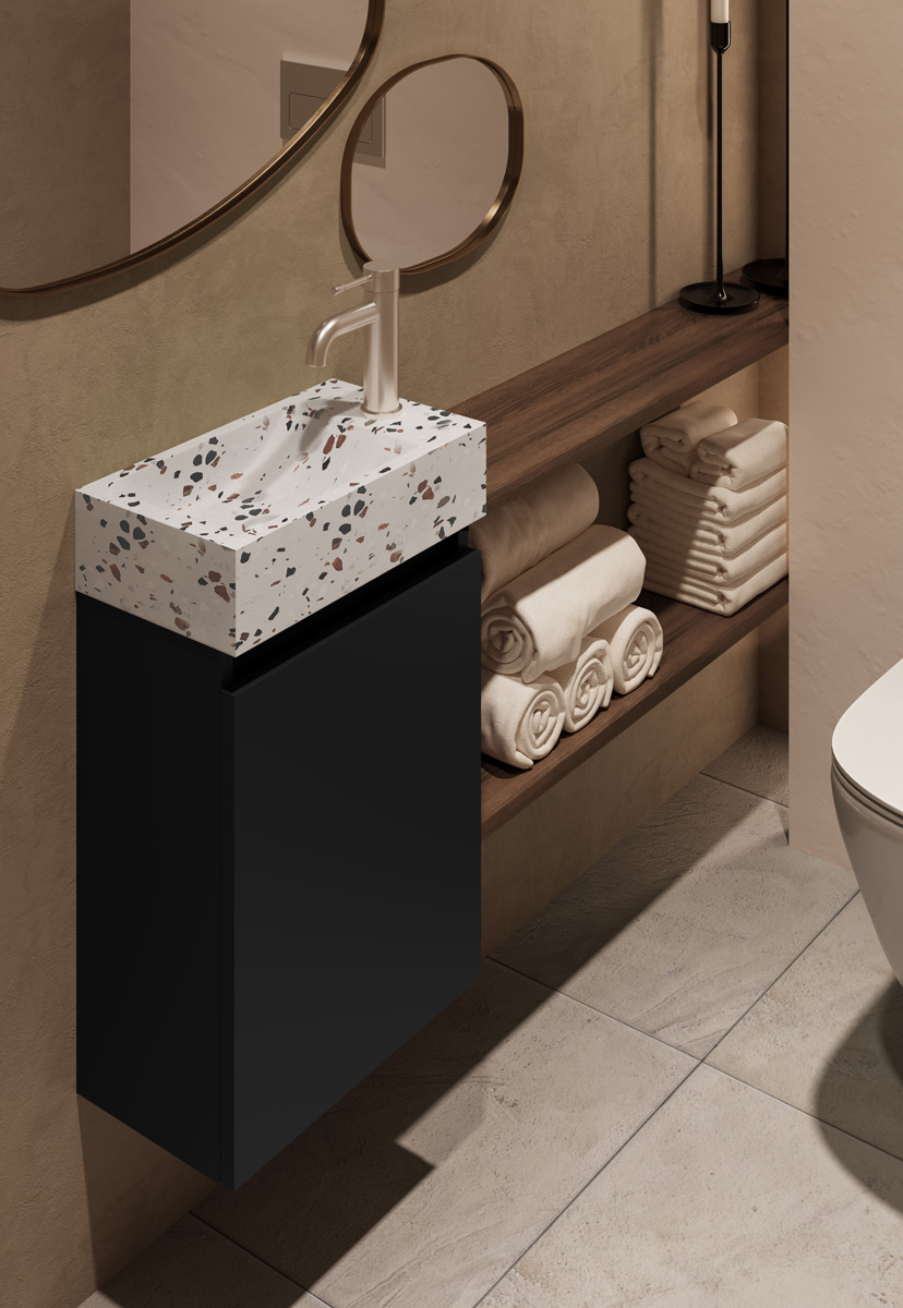 Fontana Terrazzo toiletmeubel 40cm zwart mat