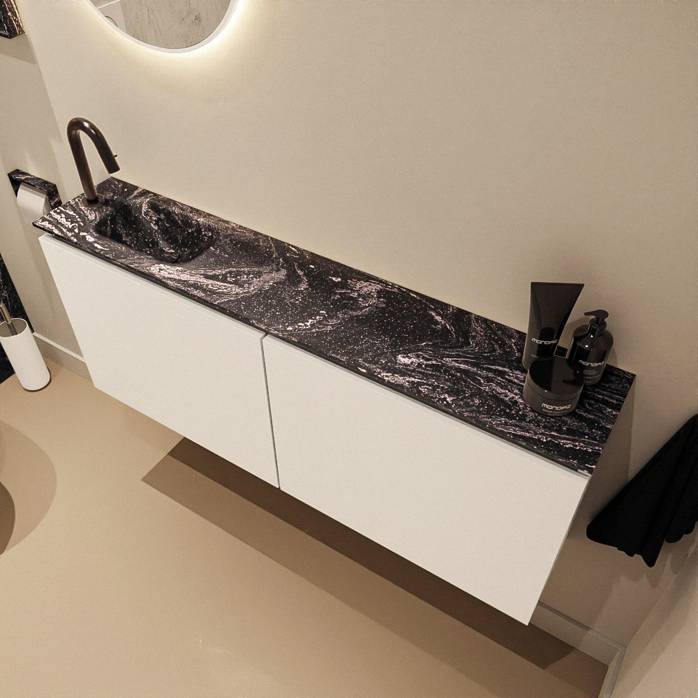 Mondiaz Ture DLux toiletmeubel 120cm talc met wastafel lava links met kraangat